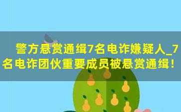 警方悬赏通缉7名电诈嫌疑人_7名电诈团伙重要成员被悬赏通缉！最高奖励30万元